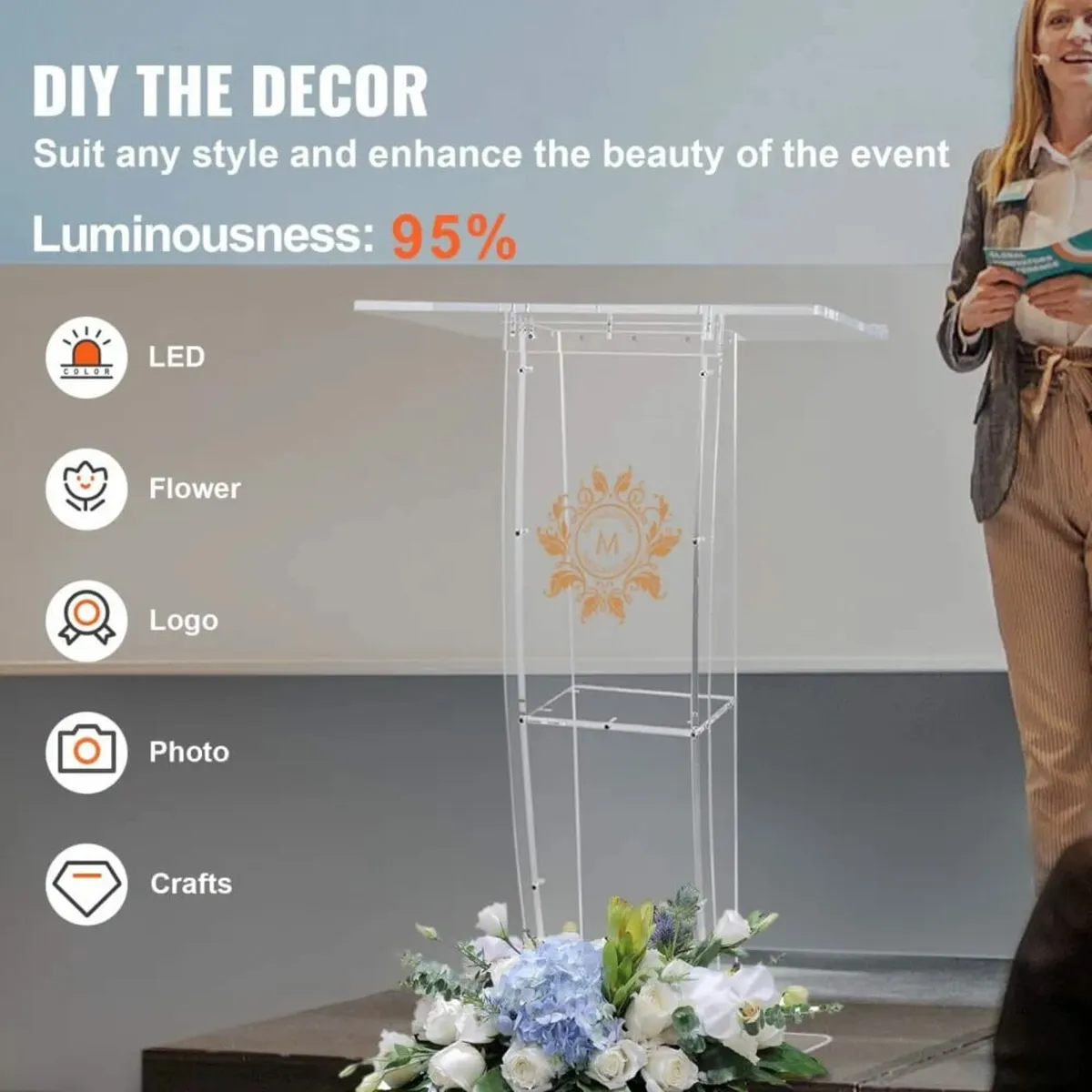 Podium, 119 cm Tall, Clear Acrylic Podium Stand wi - Image 2