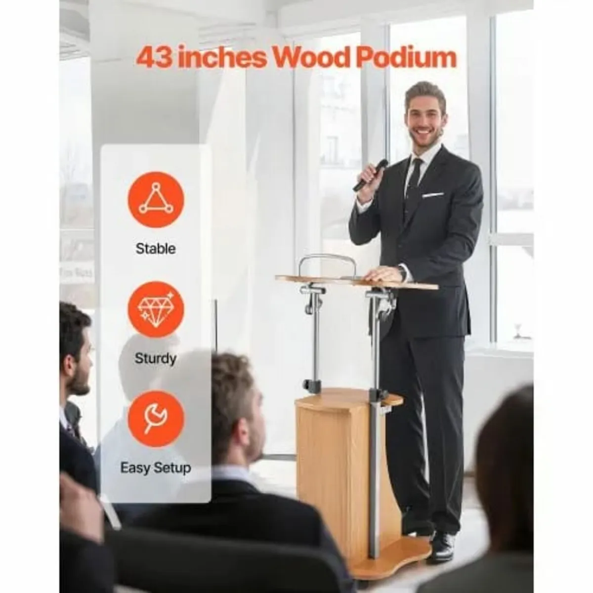 Podium Stand, 1100 mm Wooden Lectern, Portable Lap - Image 4