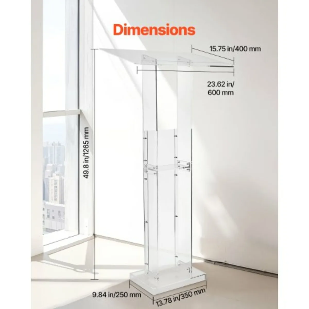 Podium Stand, 1265 mm Acrylic Lectern, Portable La - Image 2