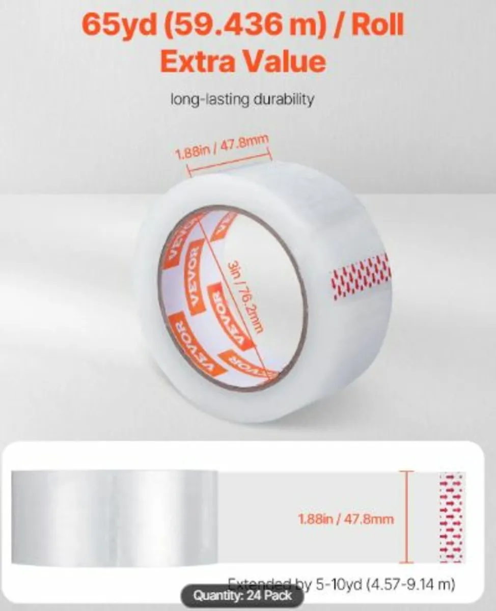 Clear Packing Tape, 3 inches Core, 24 Rolls 1.88 - Image 2