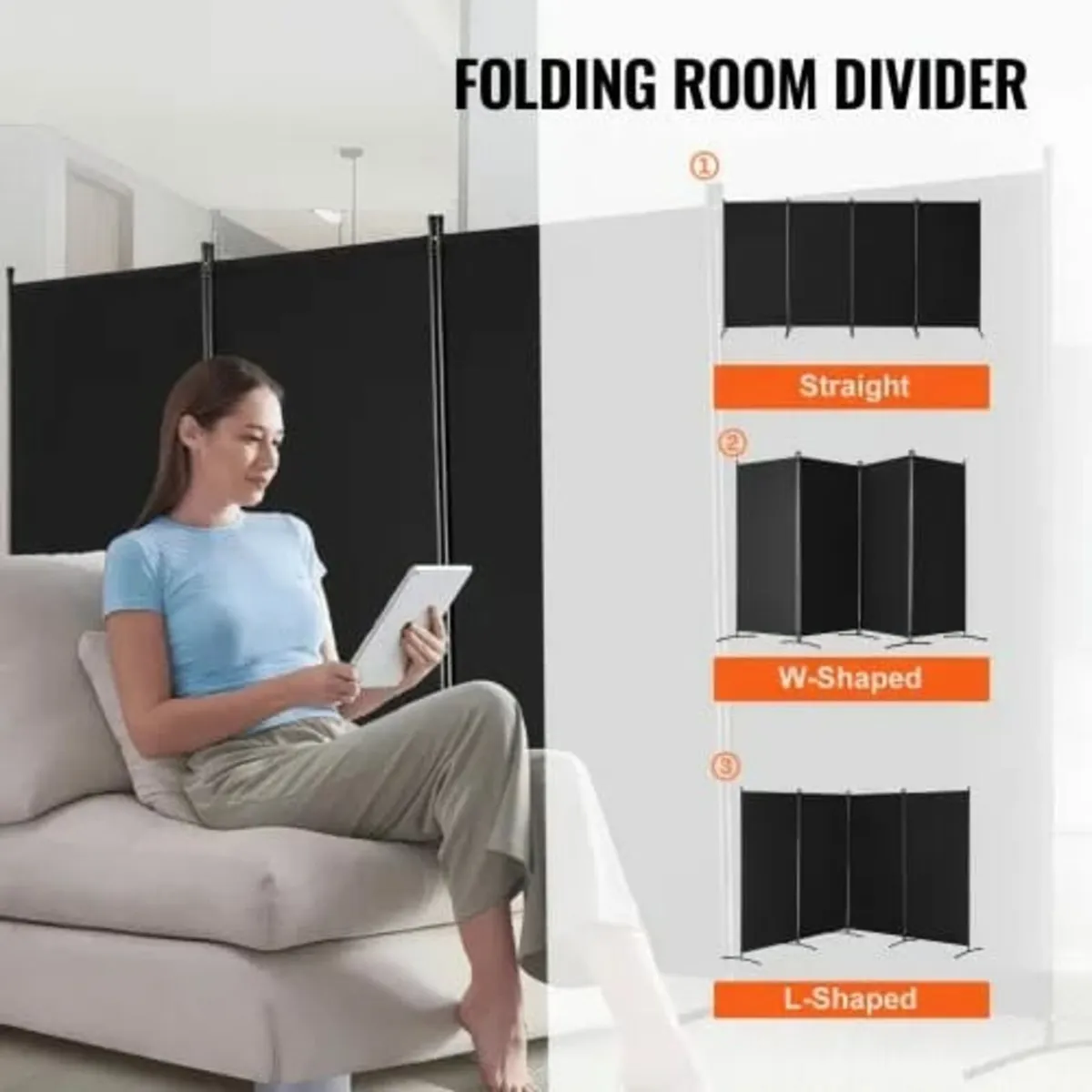 4 Panels Room Divider, Folding Privacy Screen and - Image 4