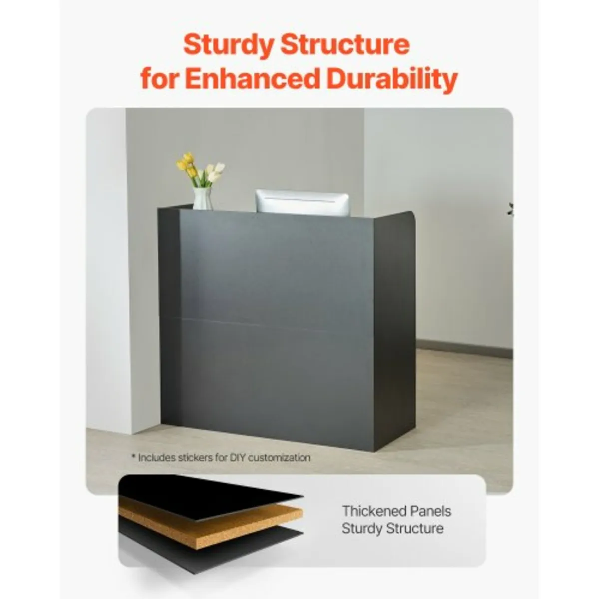 Reception Desk, 47.24 x 18.9 x 39.37 in Rectangula - Image 3