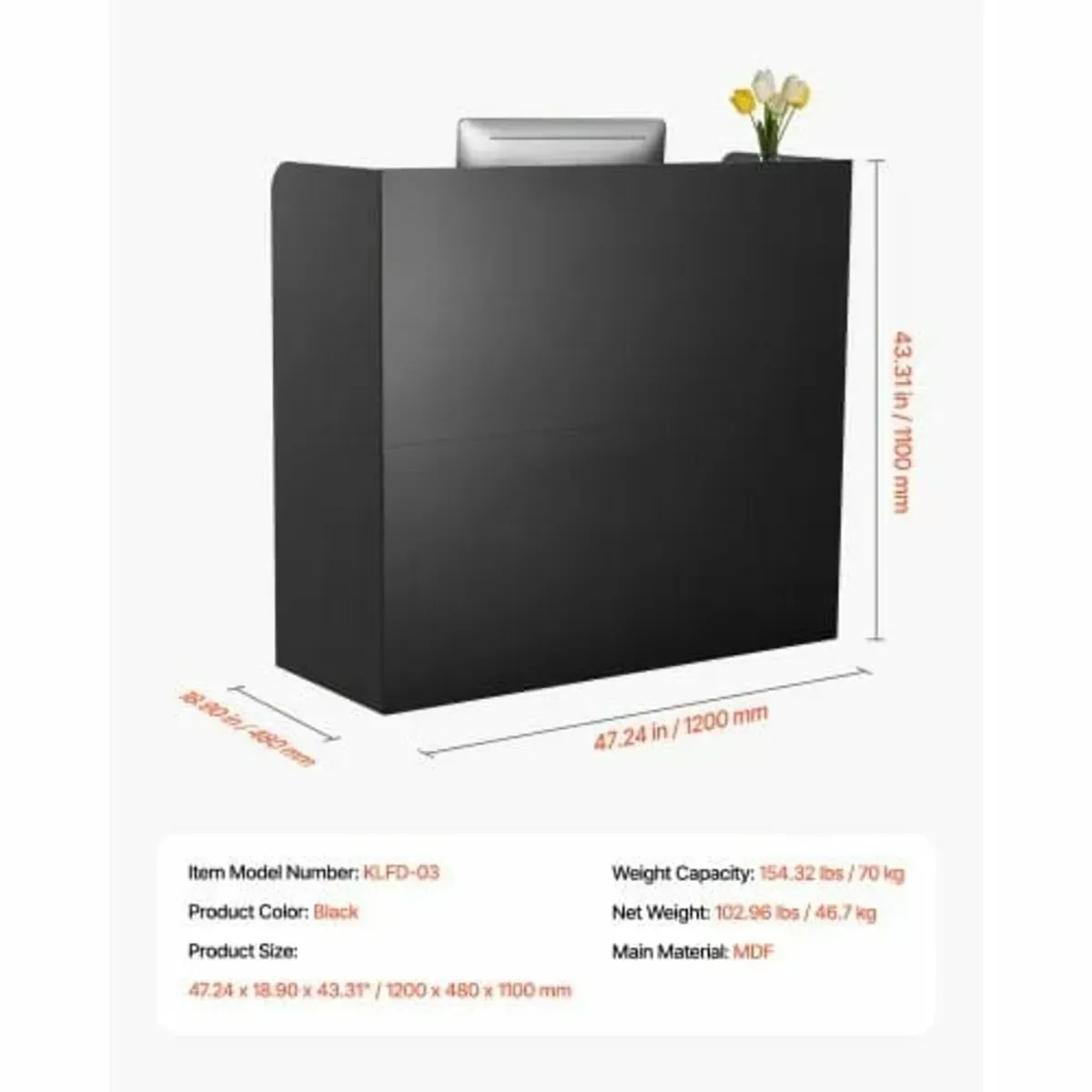 Reception Desk, 47.24 x 18.9 x 39.37 in Rectangula - Image 4