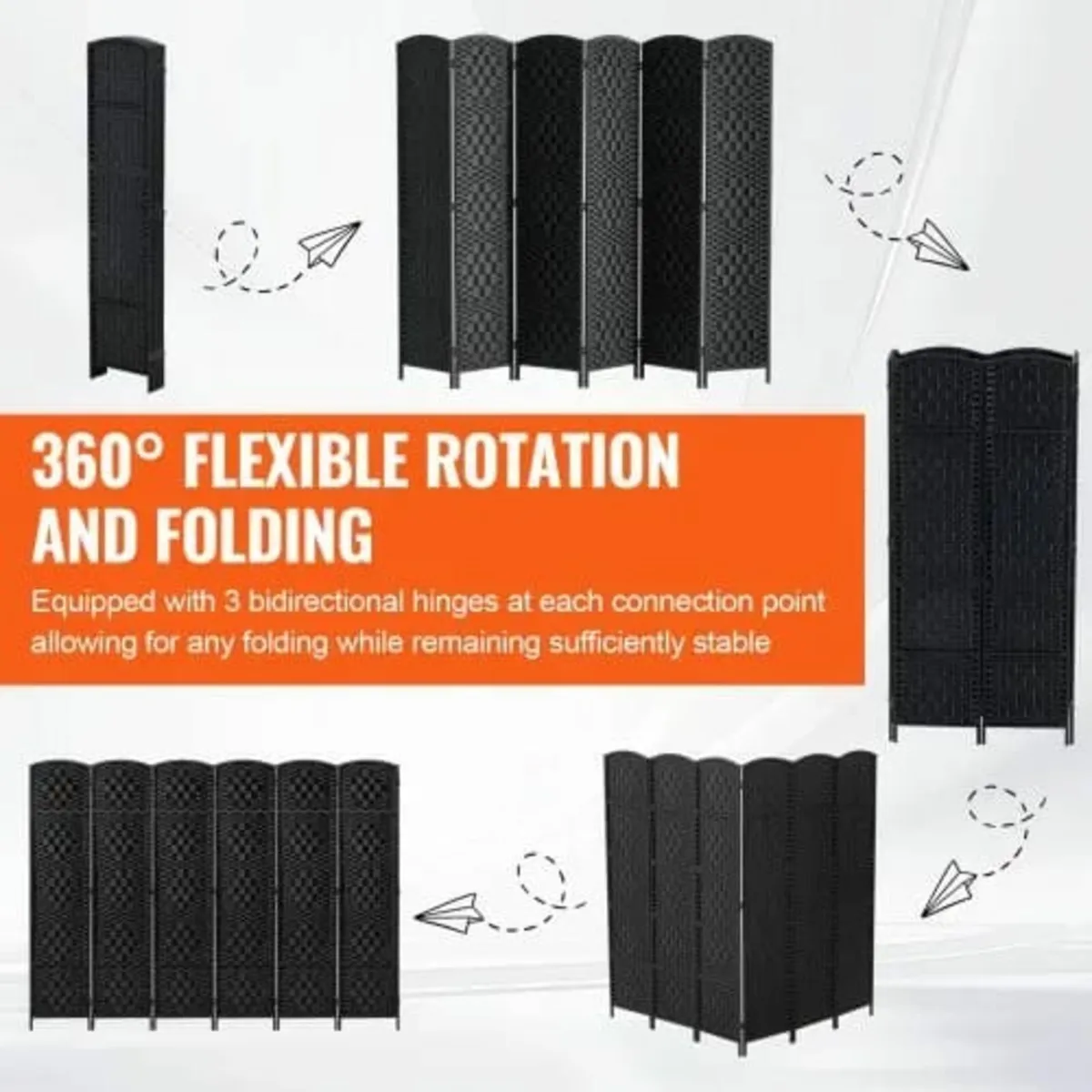 6 Panel Room Divider, Hand-Woven Folding Privacy S - Image 4