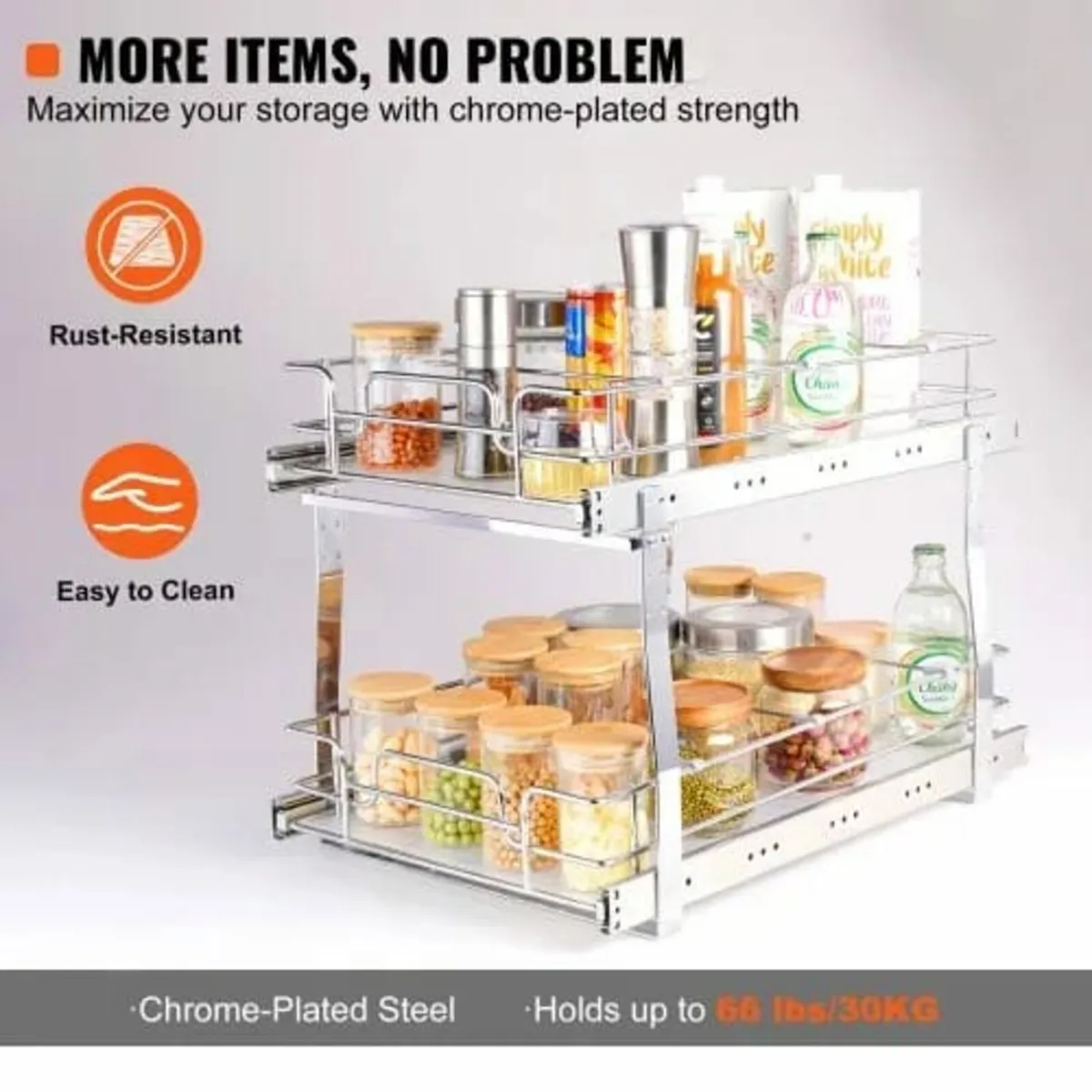2 Tier 14"Wx21"Dx15"H Pull Out Cabinet Organizer, - Image 3