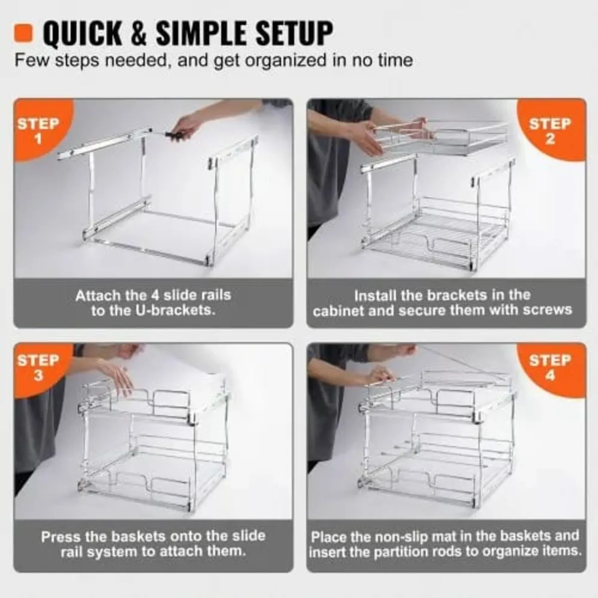 2 Tier 14"Wx21"Dx15"H Pull Out Cabinet Organizer, - Image 4