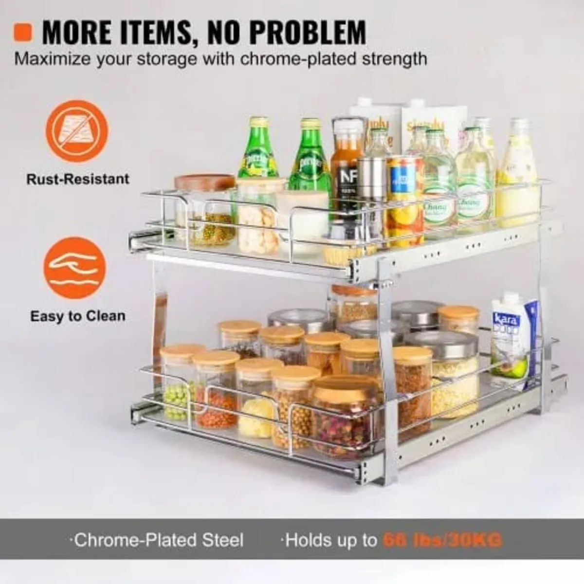 2 Tier 20"Wx21"Dx15"H Pull Out Cabinet Organizer, - Image 2