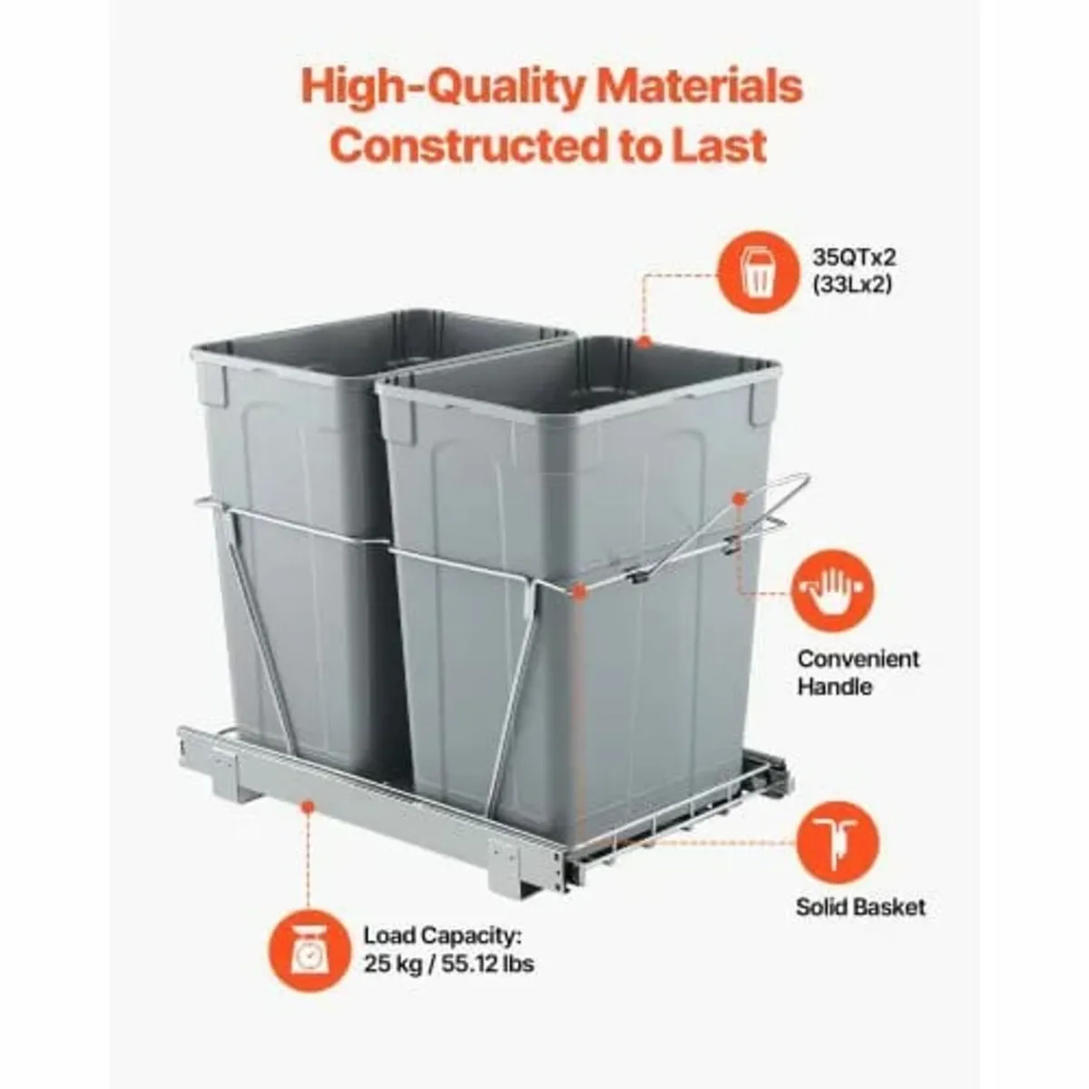 Pullout Trash Can for Kitchen Cabinets, Double Und - Image 3