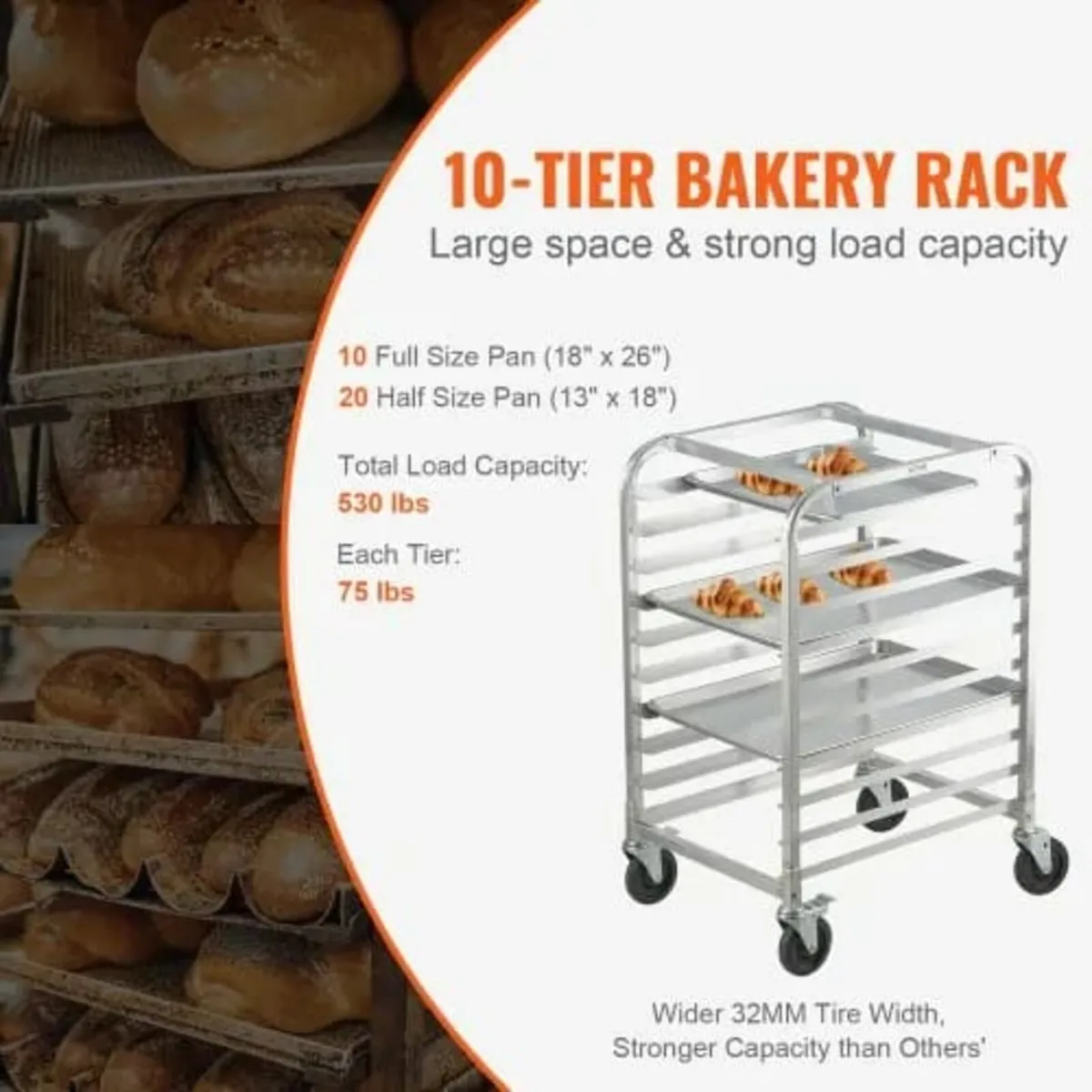 Bun Pan Rack, 10-Tier Commercial Bakery Racks with - Image 2