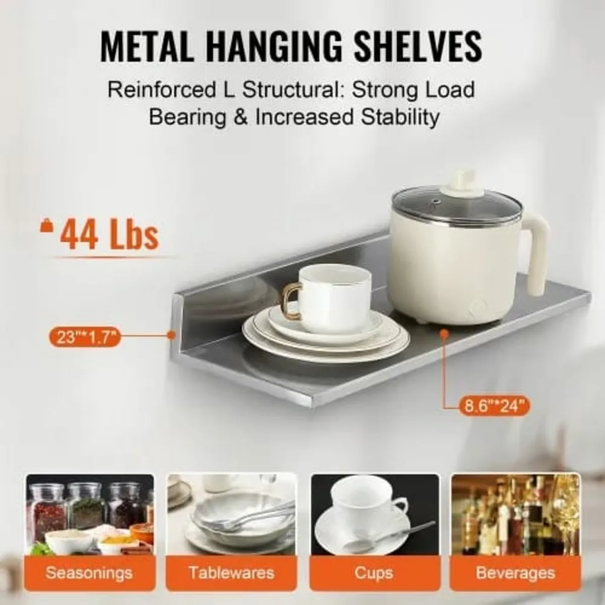 21.8 x 61 cm Stainless Steel Shelf, Wall Mounted F - Image 2