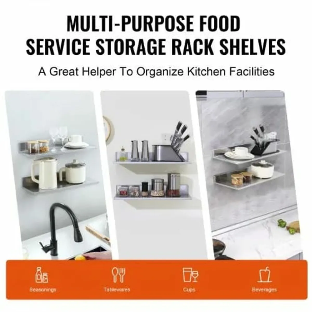 21.8 x 61 cm Stainless Steel Shelf, Wall Mounted F - Image 4