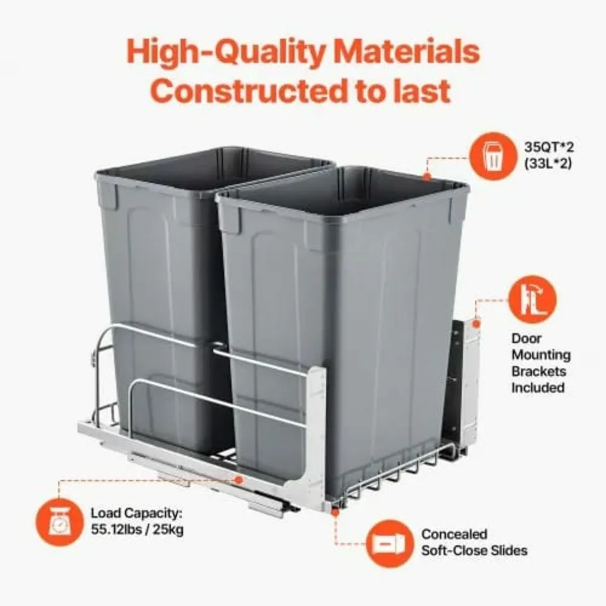 Pull-Out Trash Can, 35 QT x2 Double Under Mount Ki - Image 3