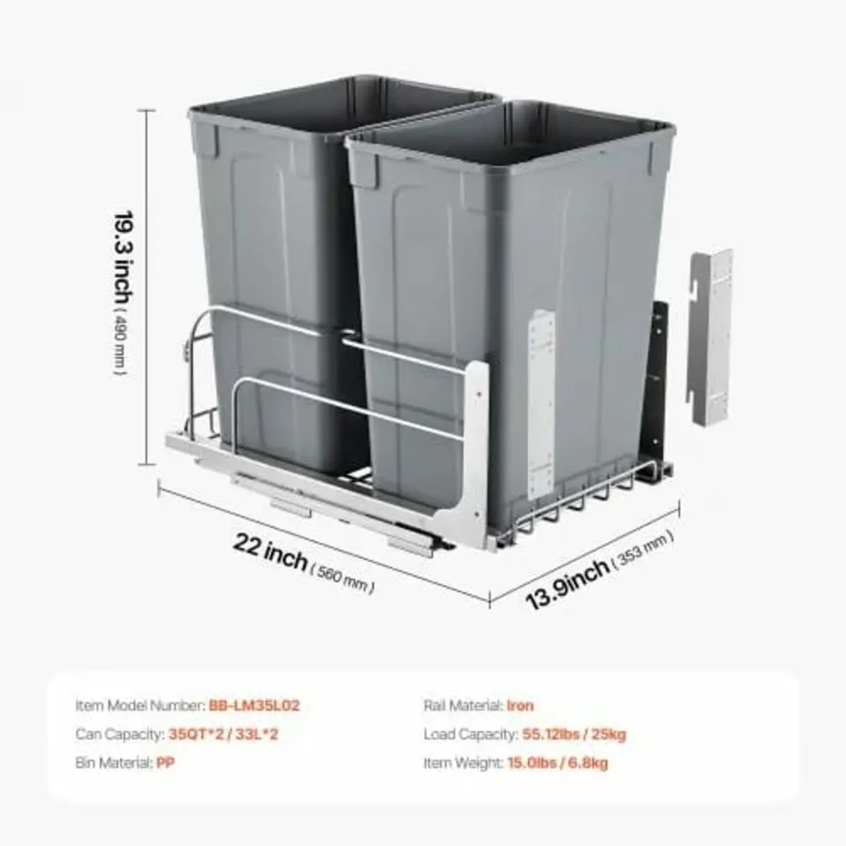 Pull-Out Trash Can, 35 QT x2 Double Under Mount Ki - Image 4