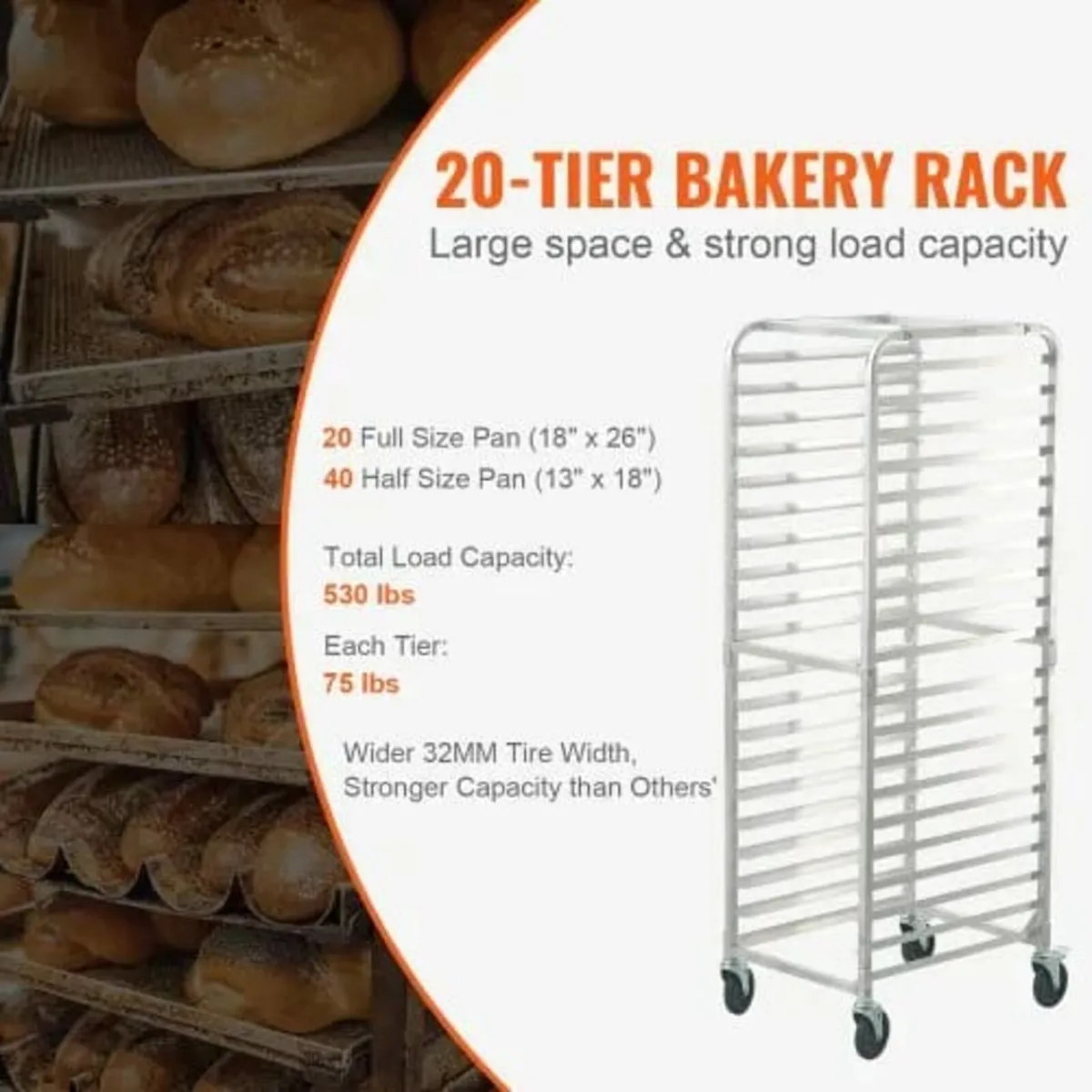 Bun Pan Rack, 20-Tier Commercial Bakery Racks with - Image 2