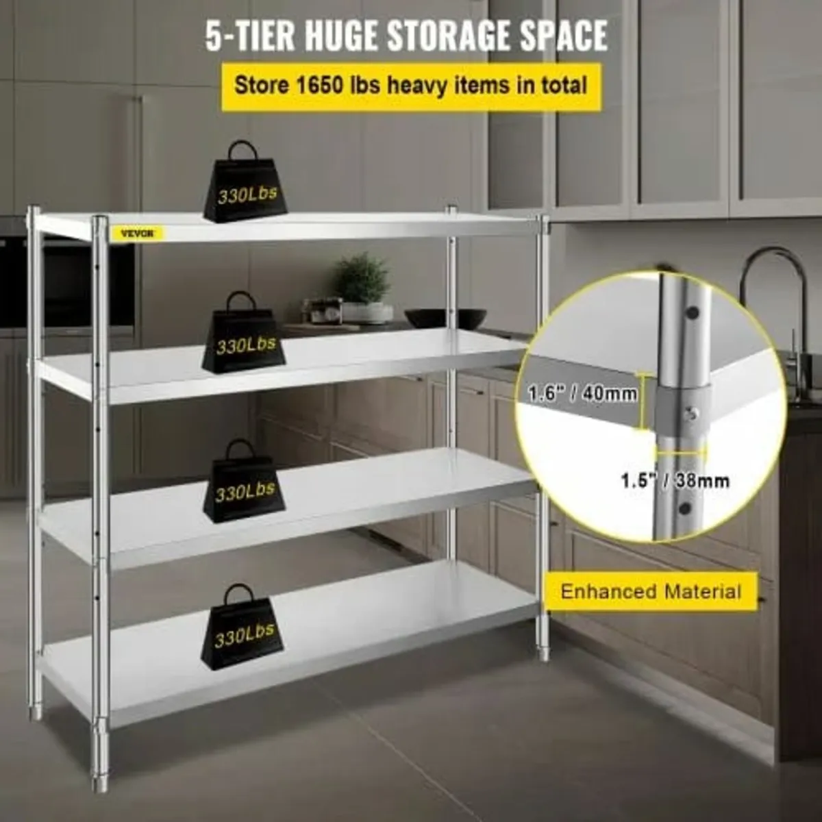 Storage Shelf, 4-Tier Stainless Steel Shelving, St - Image 4