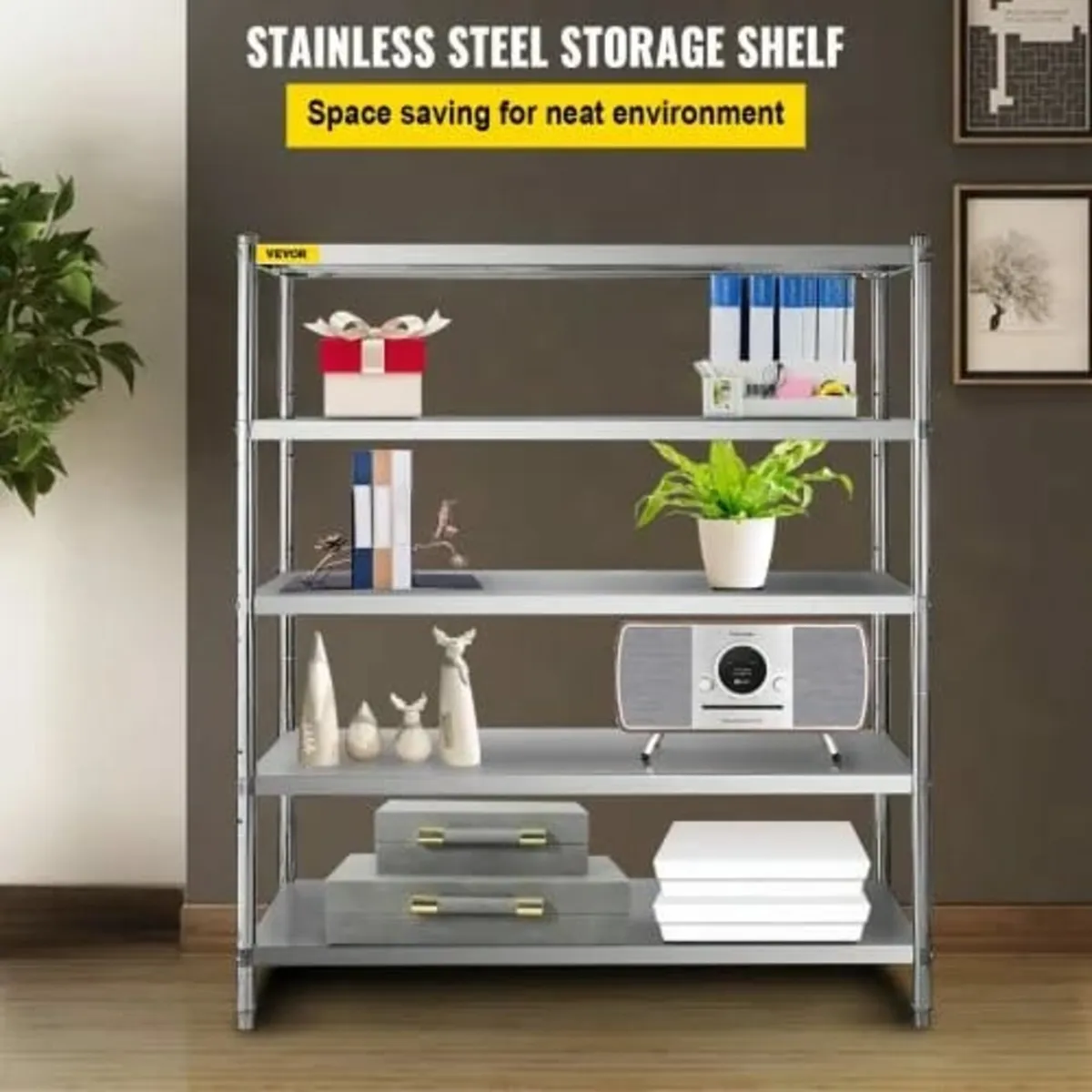 5-Tier Storage Shelving Unit, Stainless Steel Gara - Image 4