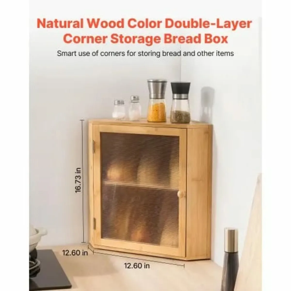 Corner Bread Box for Kitchen Counter, Double Layer - Image 2