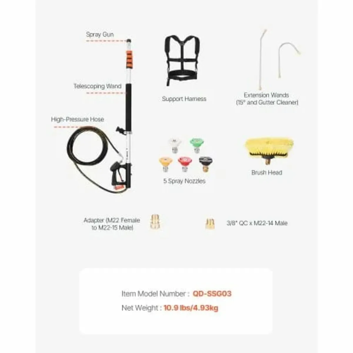 Pressure Washer Telescoping Wand, 18 ft, 4000 psi, - Image 3