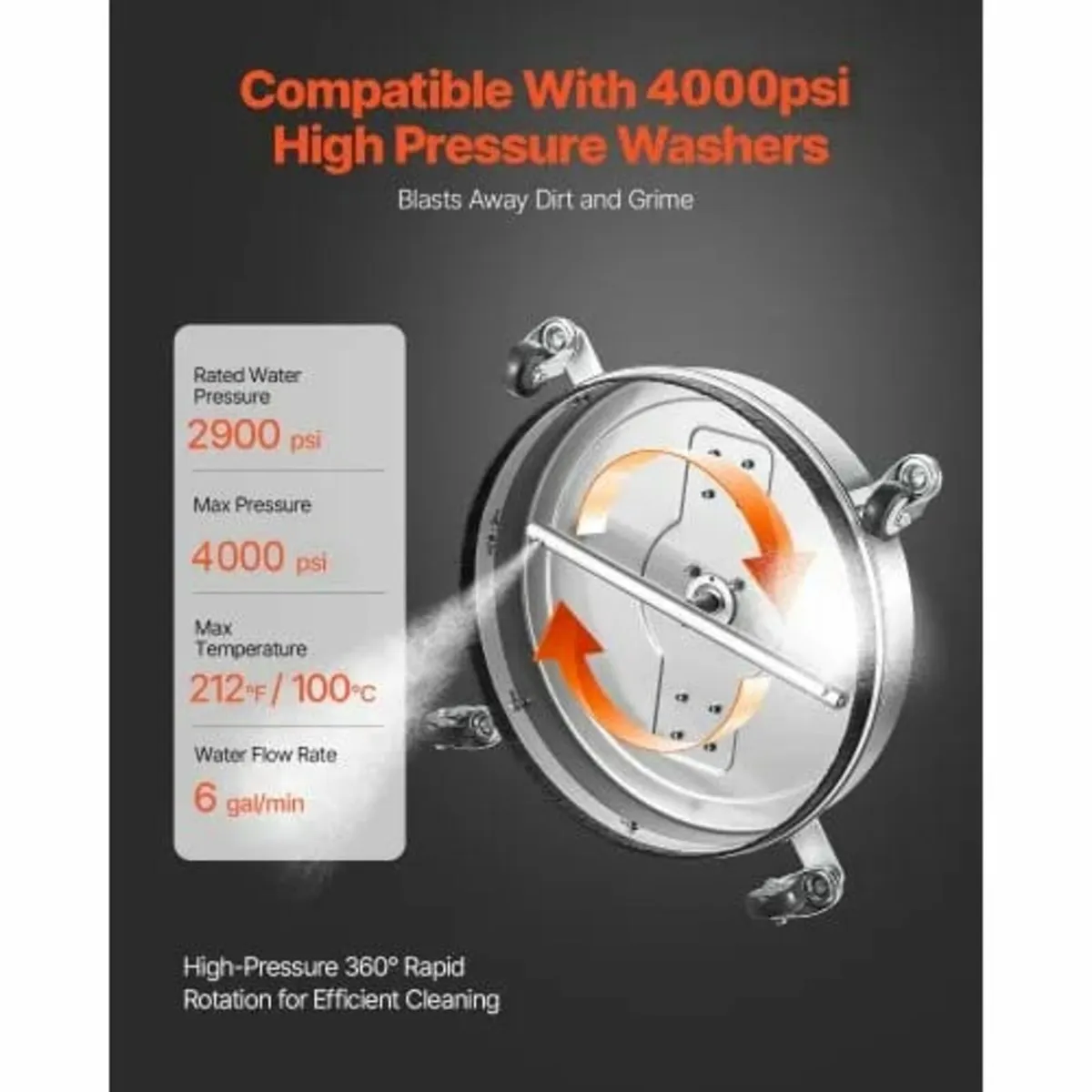 24" Pressure Washer Surface Cleaner, Stainless Ste - Image 4