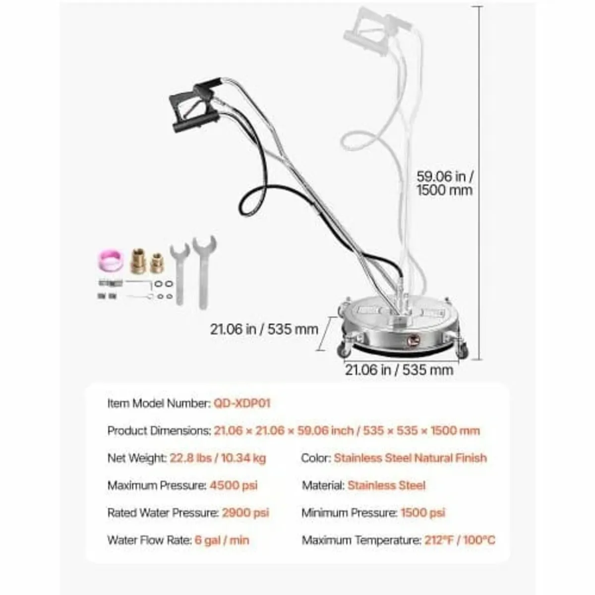 21" Pressure Washer Surface Cleaner, Stainless Ste - Image 2