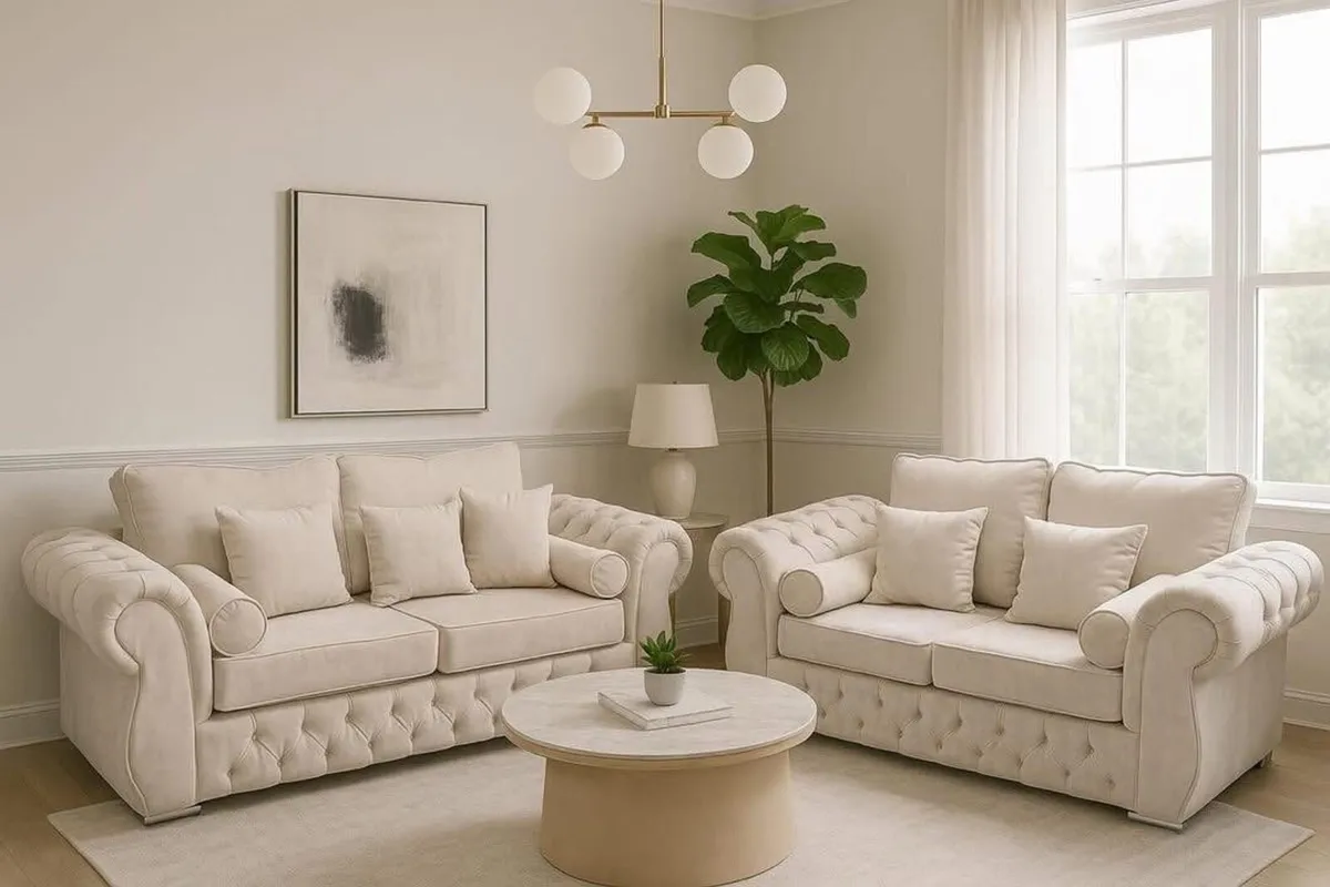 New 3+2 Chesterfield fabric Sofas - Image 2