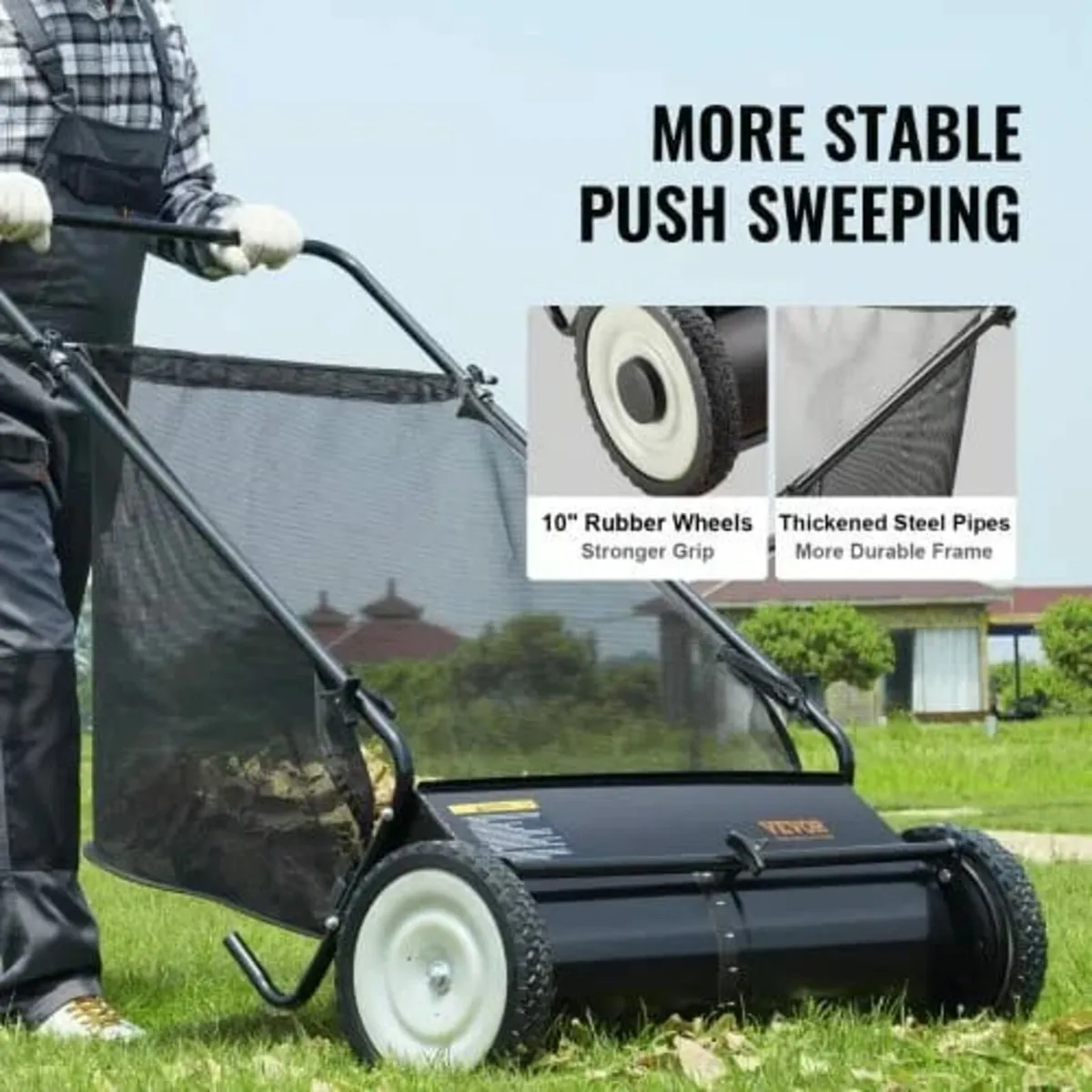 Push Lawn Sweeper, 26-inch Leaf & Grass Collector, - Image 4