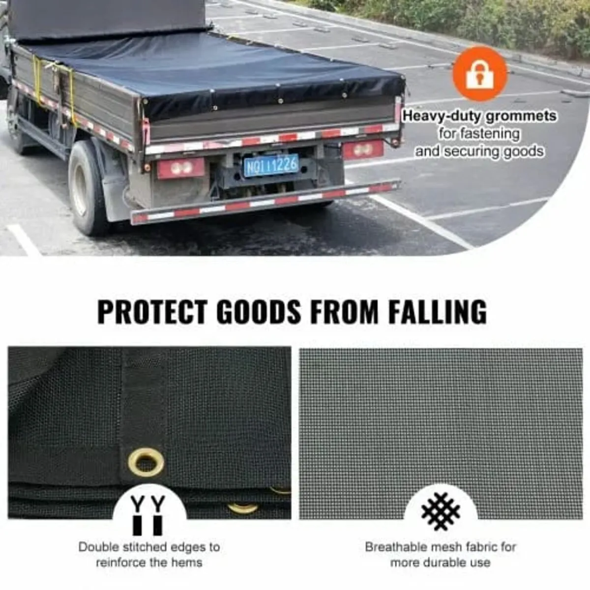Dump Truck Mesh Tarp, 8 x 18 ft, PVC Coated Black - Image 4