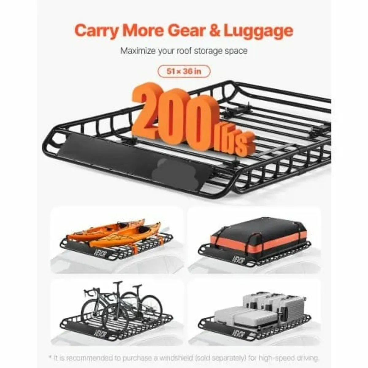 Roof Rack Basket, 51 x 36 x 4.1 in, Universal Roof - Image 3