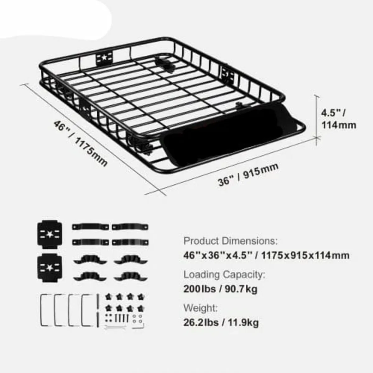 Roof Rack Cargo Basket, 117.5 x 91.5 x 11.4 cm Roo - Image 3