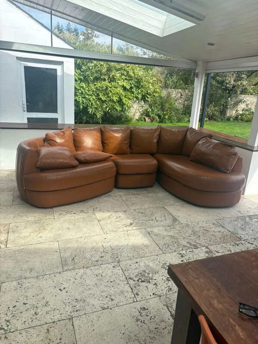 Leather sofas and footstool genuine - Image 1