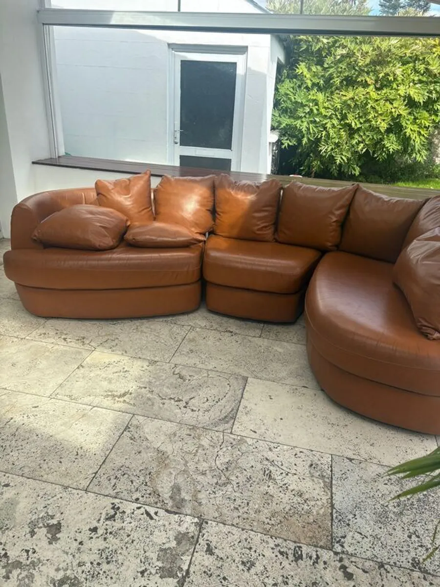 Leather sofas and footstool genuine - Image 2