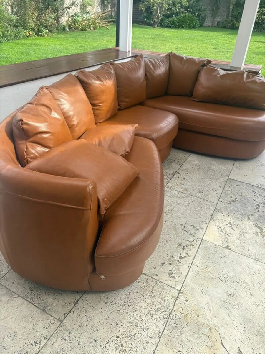 Leather sofas and footstool genuine - Image 3