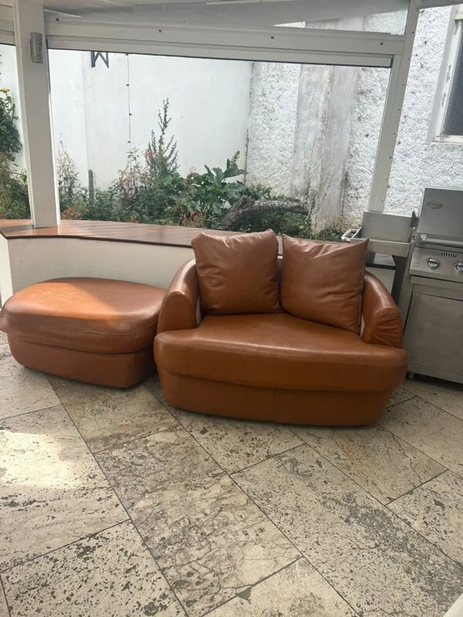 Leather sofas and footstool genuine - Image 4
