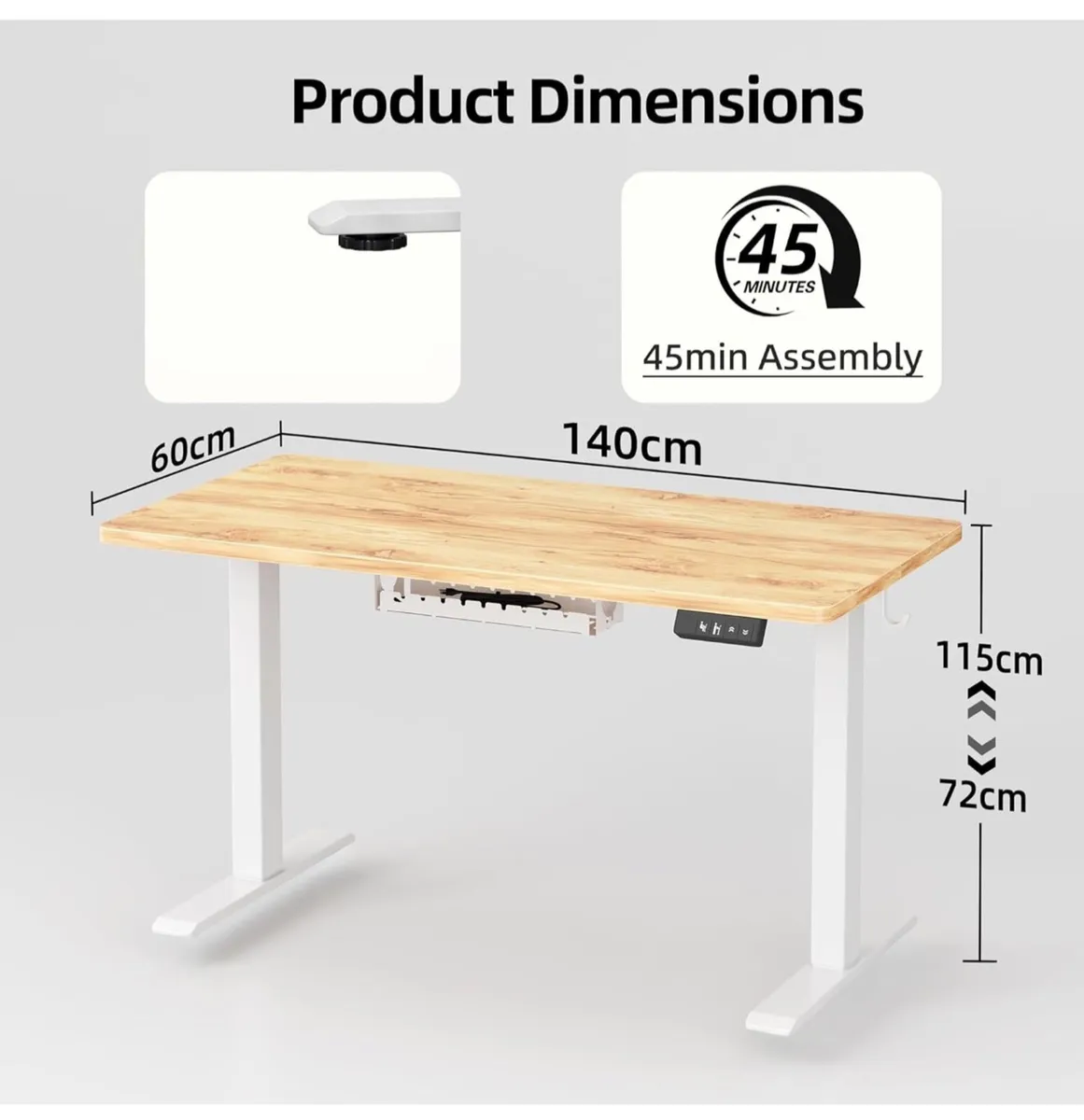 Height Adjustable Electric Standing Desk  140x60 c - Image 3