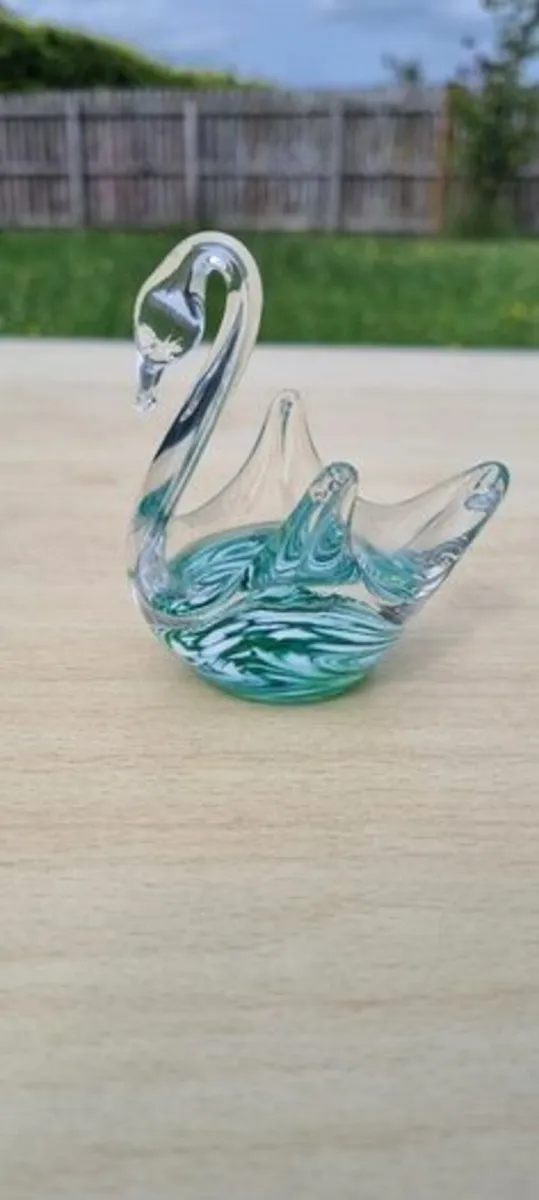 Vintage Isle of Man St. John's Crystal Swan - Image 1