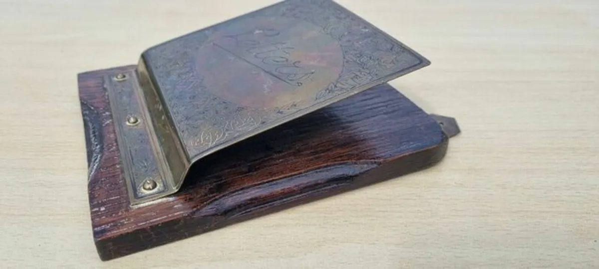 Vintage Brass and Wood Wall Mount Letter Rack - Image 3