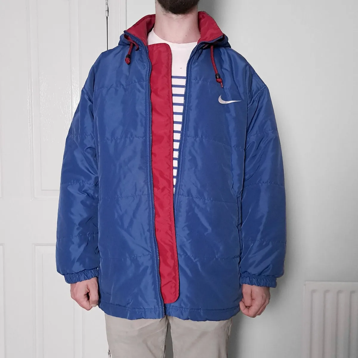 Nike Vintage 90s Blue Spellout Puffer Jacket M/L - Image 2