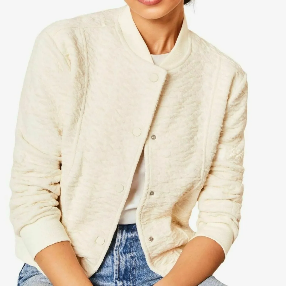 Lipsy Cream White Textured Bomber Jacket 8UK/36EU - Image 2