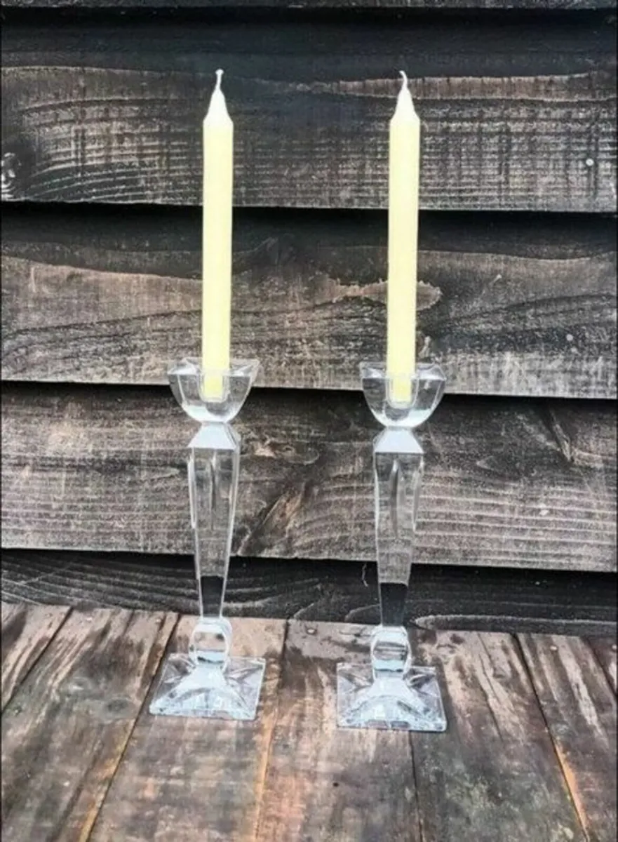 Vintage Pair Galway Crystal Candlesticks - Image 1