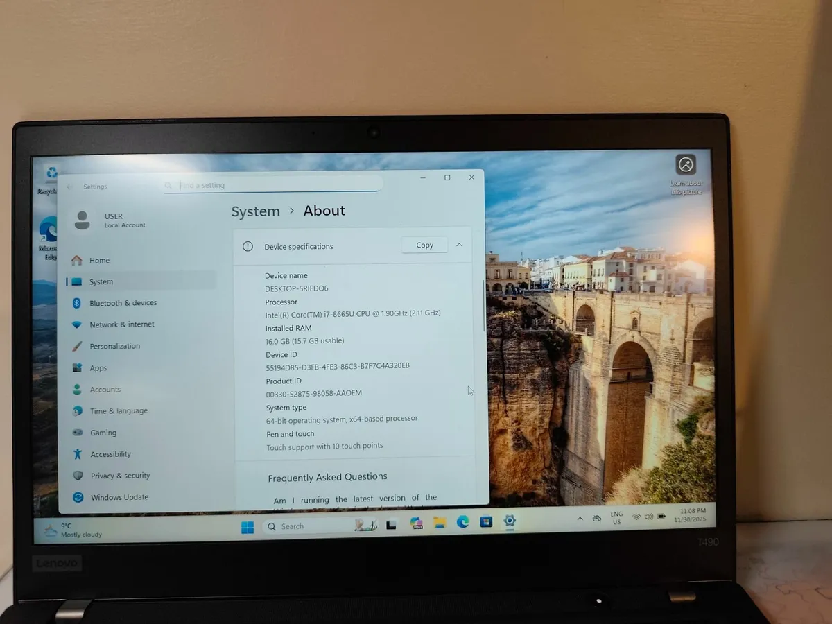 Lenovo ThinkPad T490 – Intel i7 8th Gen | 16GB RAM - Image 2