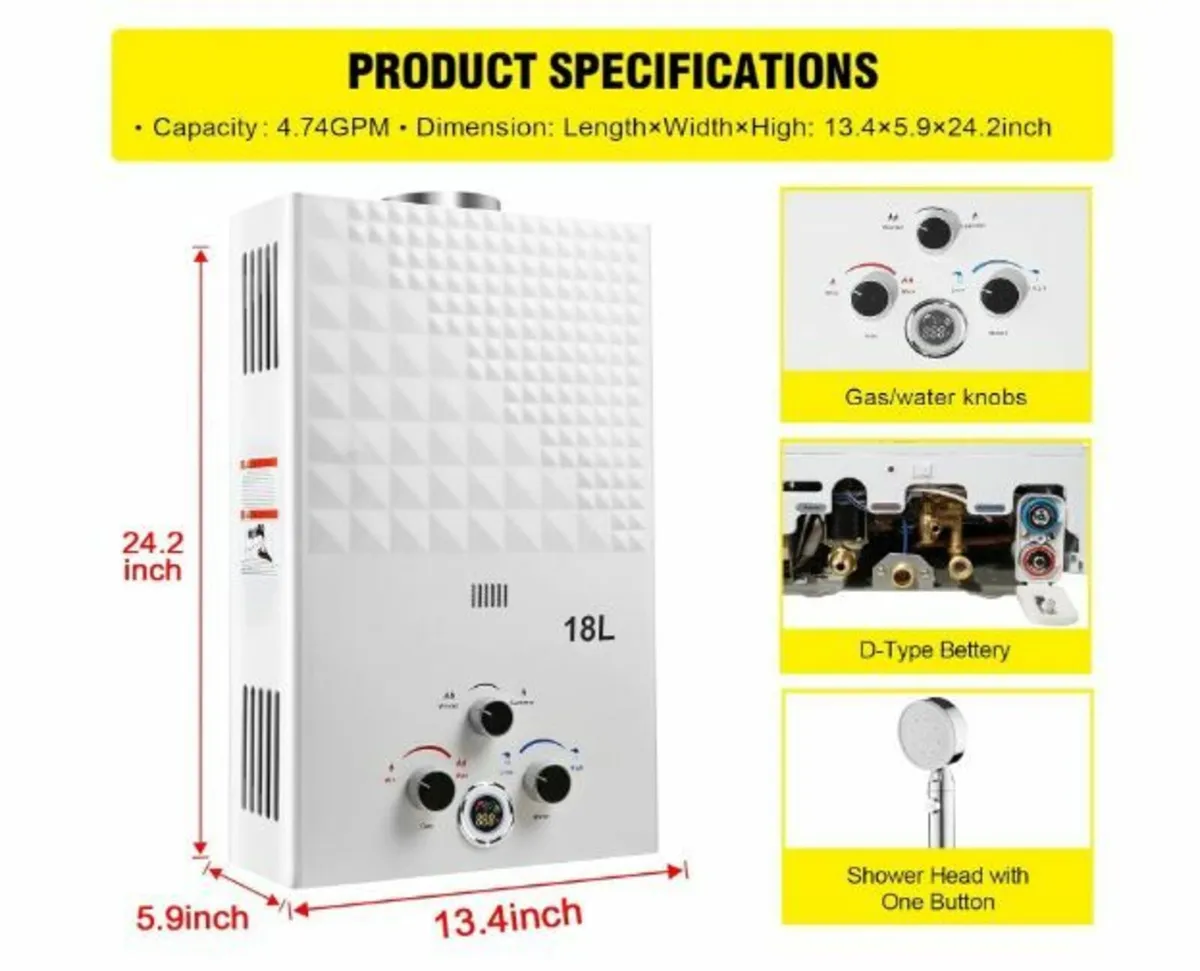 Gas Instantaneous Water Heater, 18 L Propane Insta - Image 2