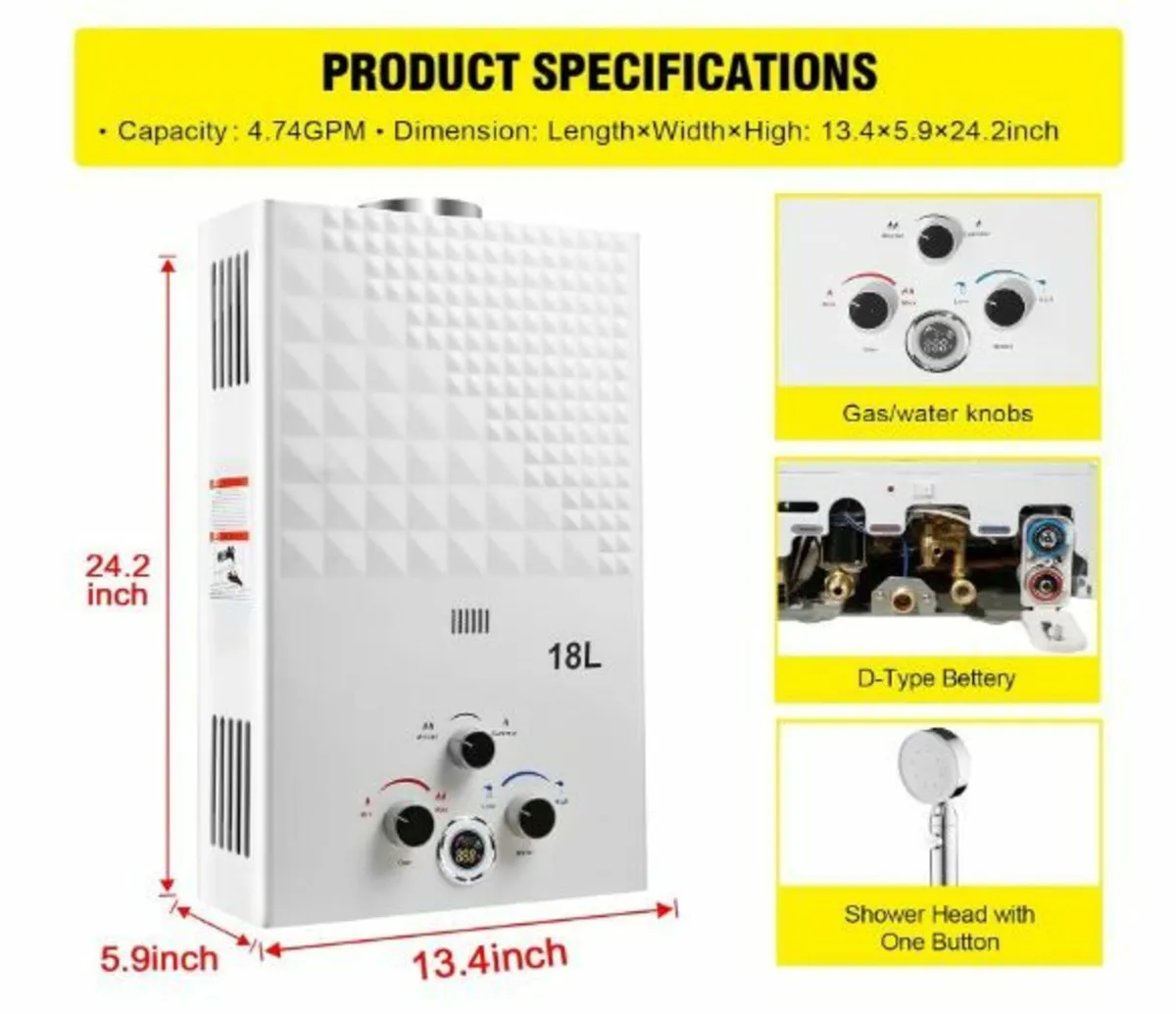 Gas Instantaneous Water Heater, 18 L Propane - Image 4