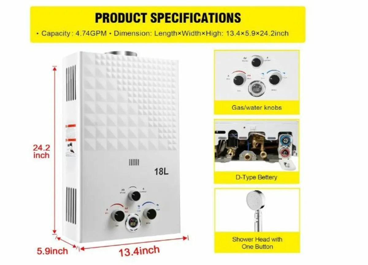 Gas Instantaneous Water Heater, 18 L Propane - Image 3