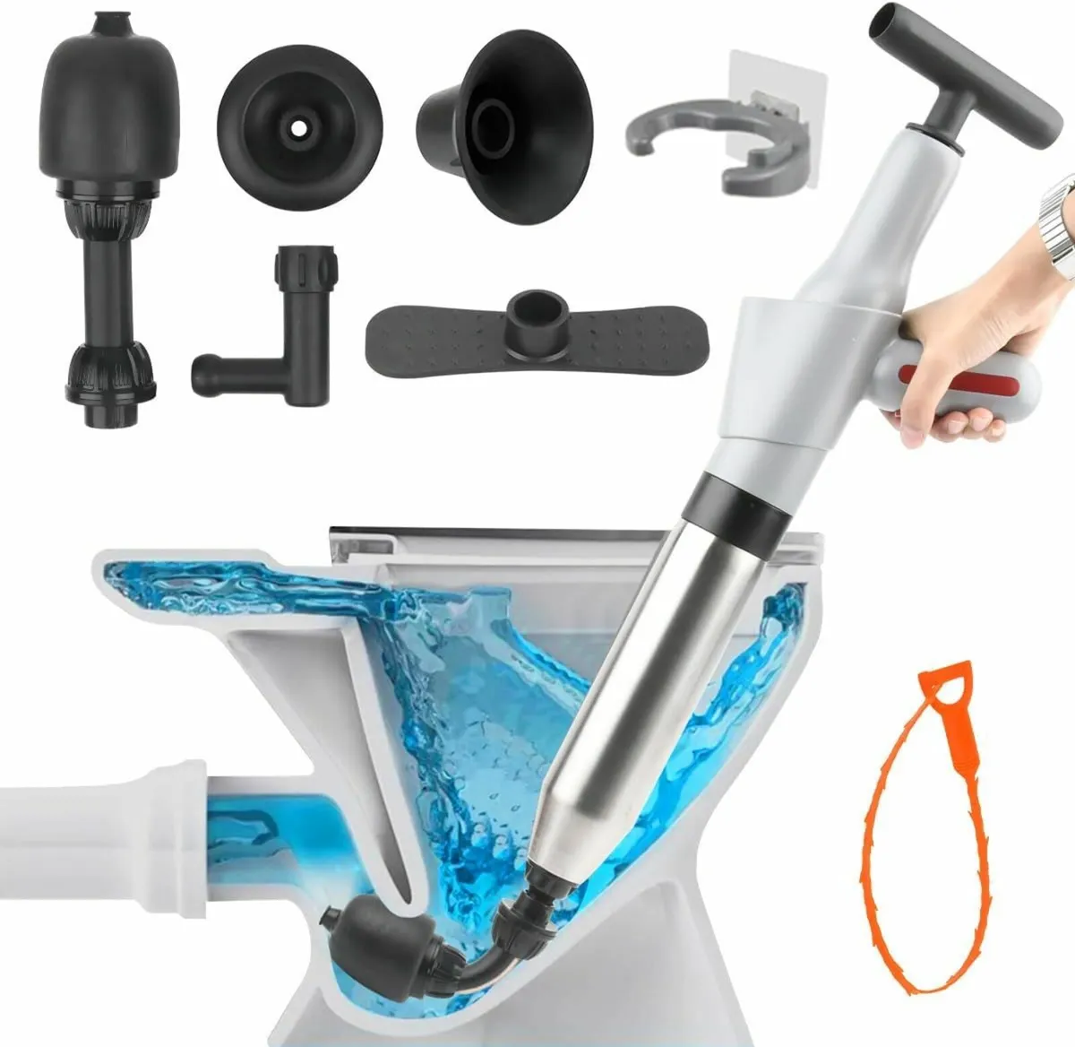 Toilet Unblocker Set, High Pressure Toilet Plunger