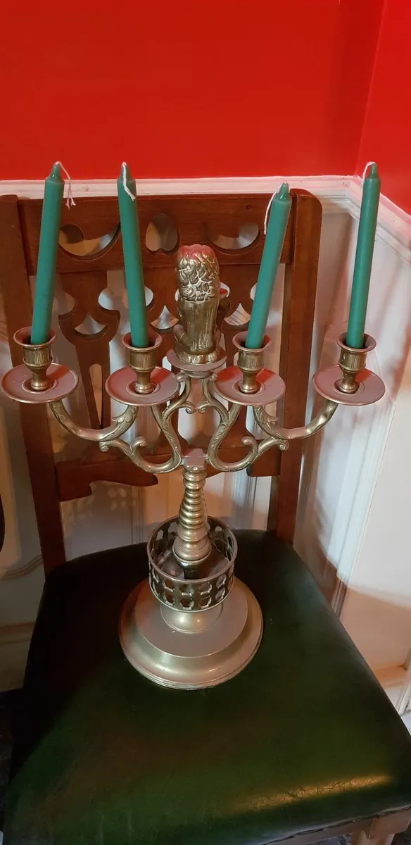 2 large brass candlestick holders - Image 1