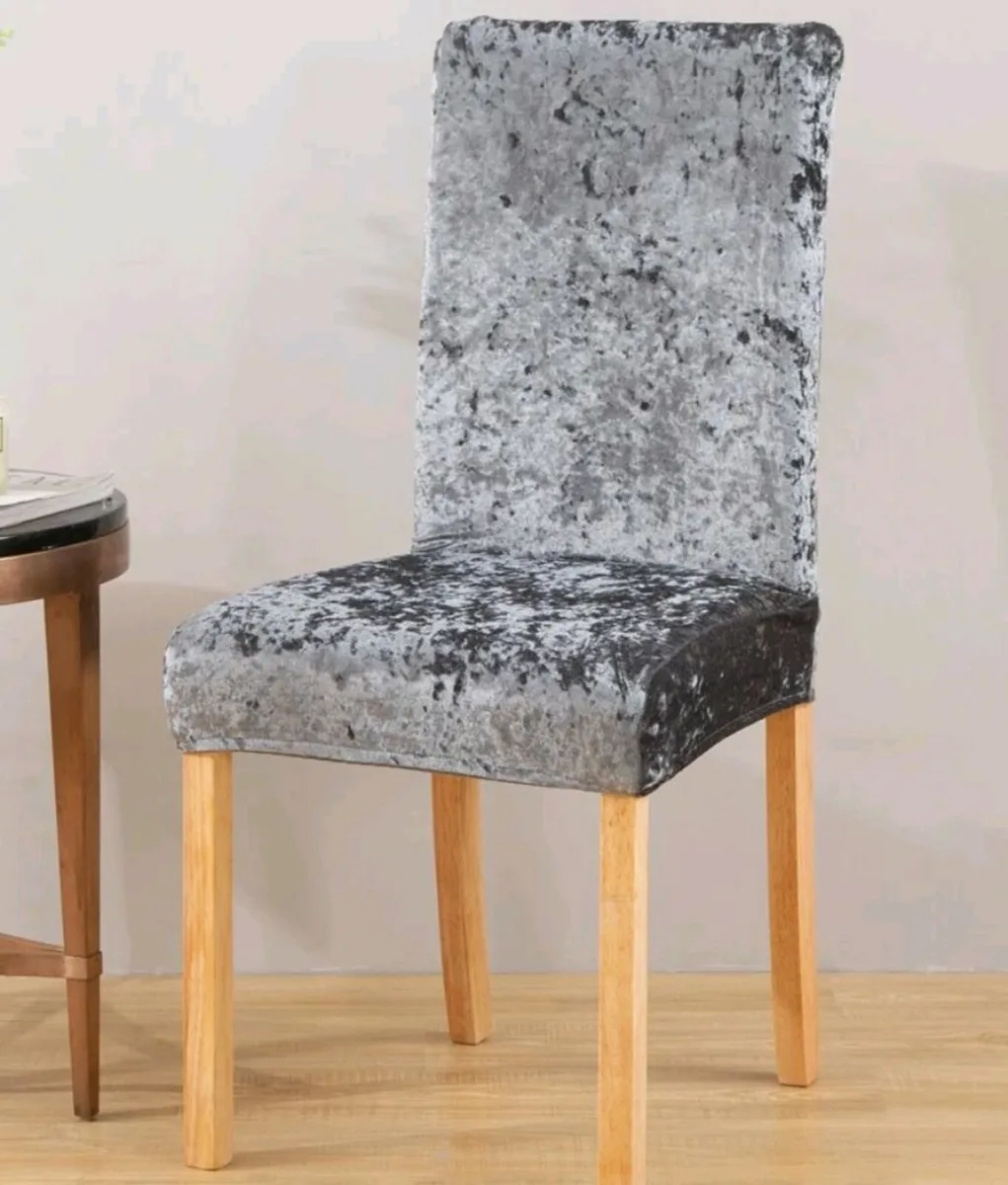 Chair cover silver velvet look grey - Image 1