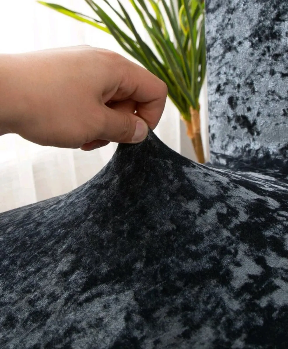 Chair cover silver velvet look grey - Image 2