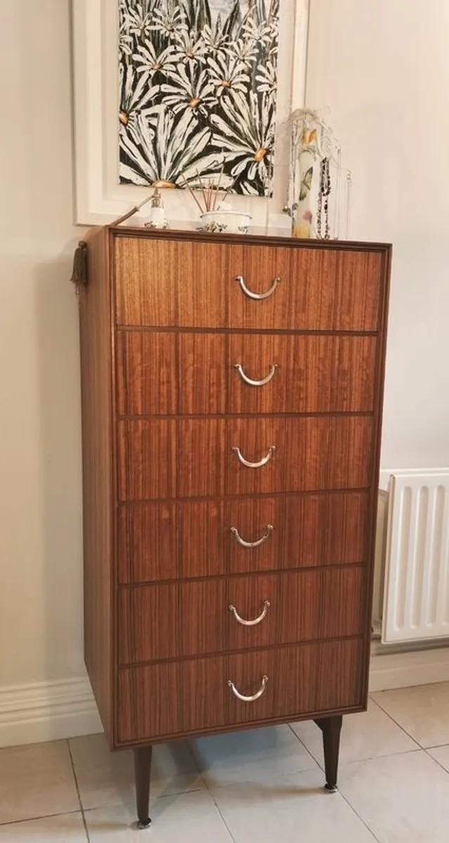 Mid Century Vintage Retro Meredew Tallboy Chest of Drawers - Image 1