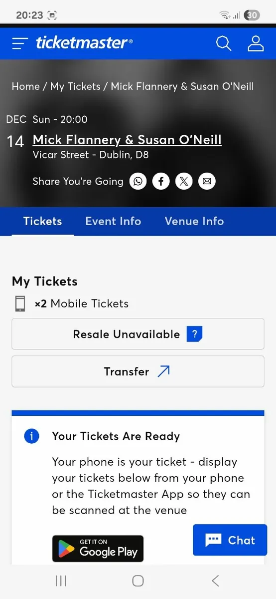 Mick Flannery and Susan O'Neill 2 tickets