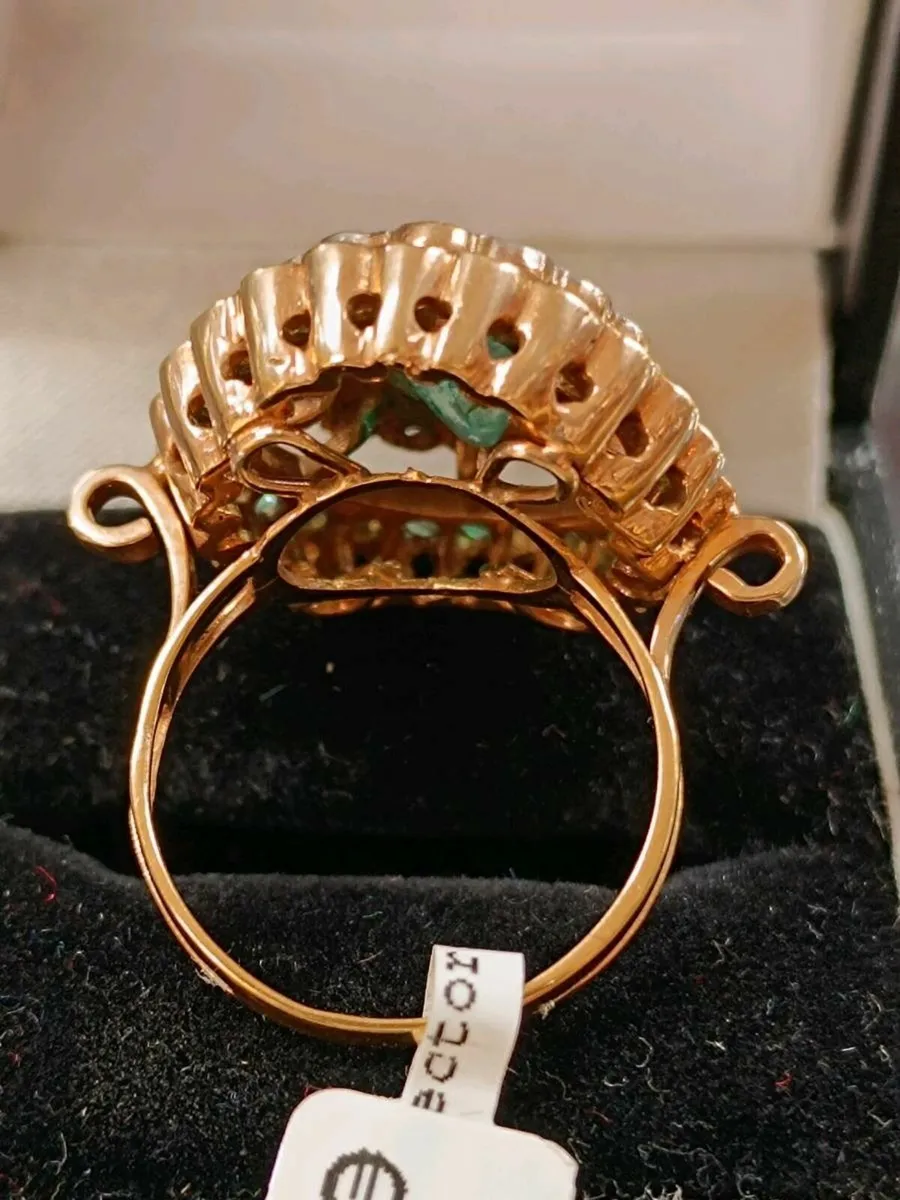 Emerald & Diamond Cluster, 9k Rose Gold Ring - Image 4